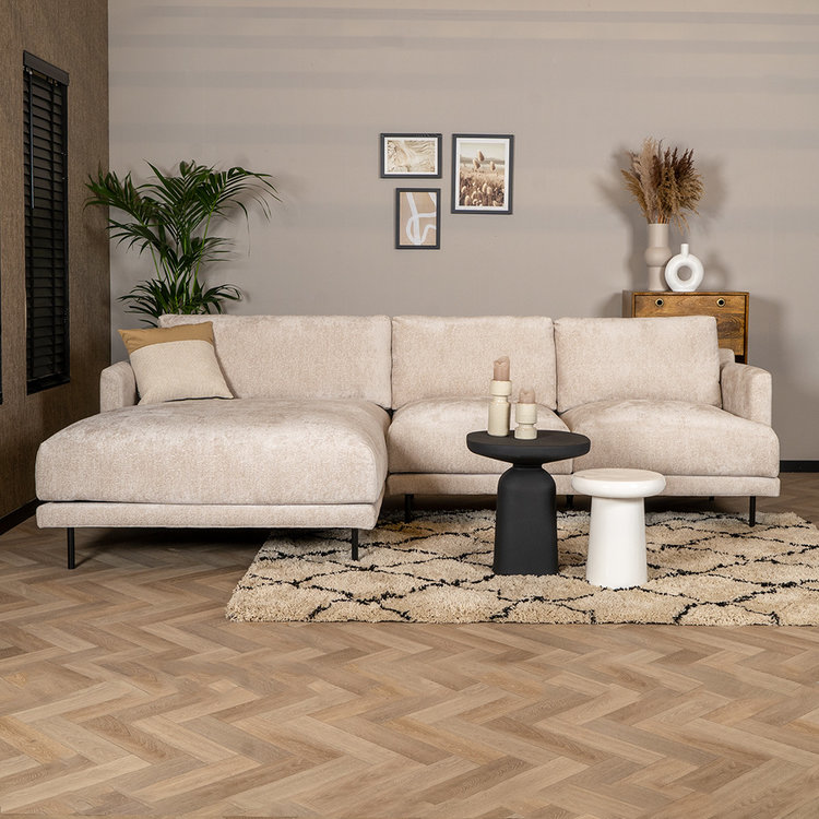 Hoekbank Denver chenille stof wit/beige links