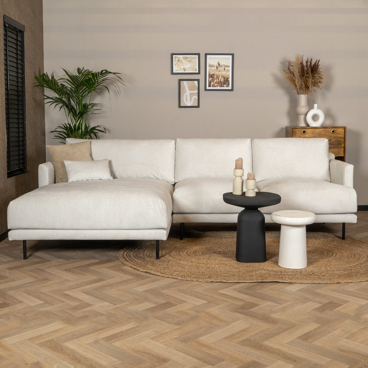 Scandinavische hoekbank Denver off white stof gemêleerd links