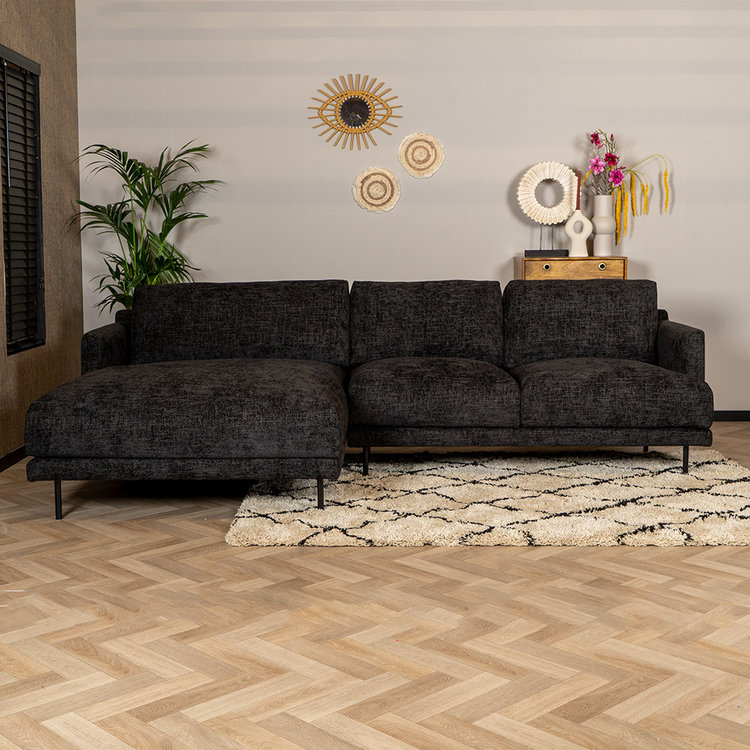 Hoekbank Denver zwart stof chenille links