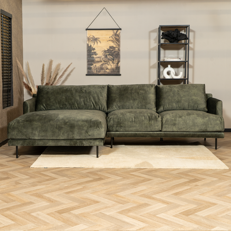 Velvet hoekbank Denver donkergroen links