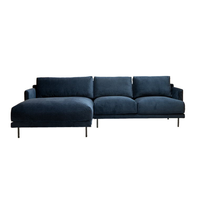 Velvet hoekbank Denver blauw links
