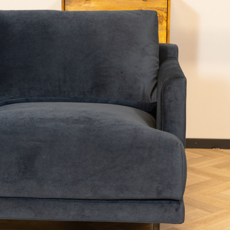 Velvet hoekbank Denver blauw links