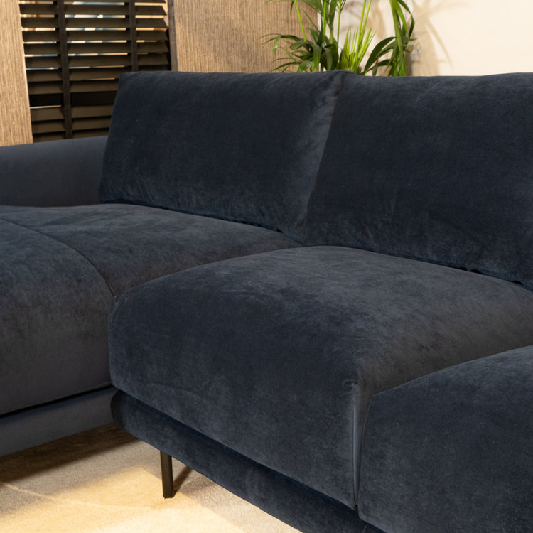 Velvet hoekbank Denver blauw links