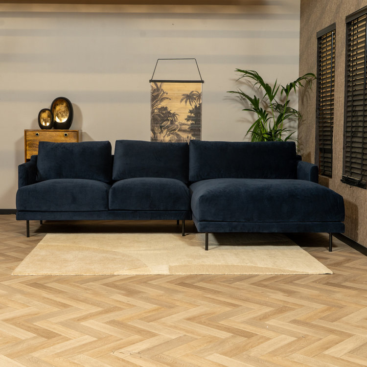 Velvet hoekbank Denver blauw rechts