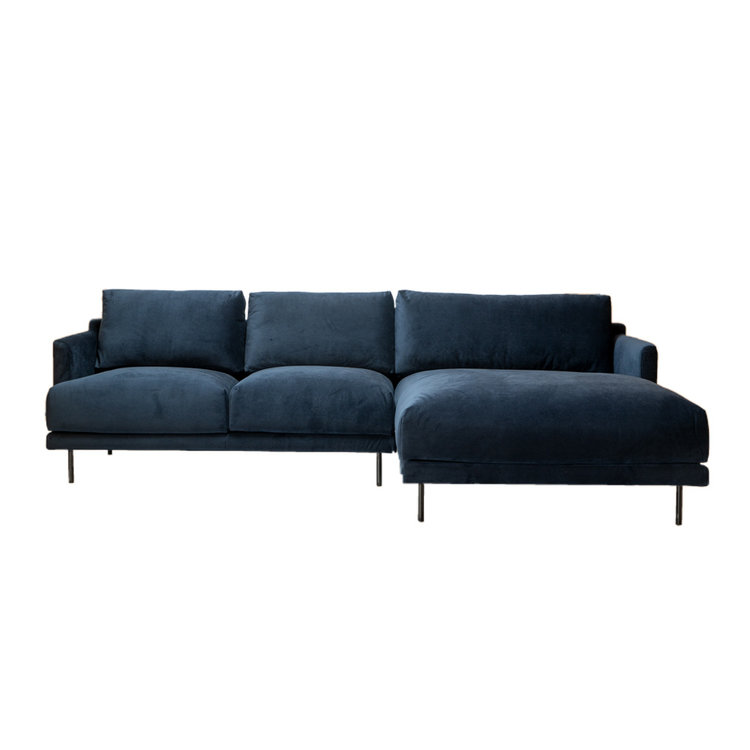 Velvet hoekbank Denver blauw rechts