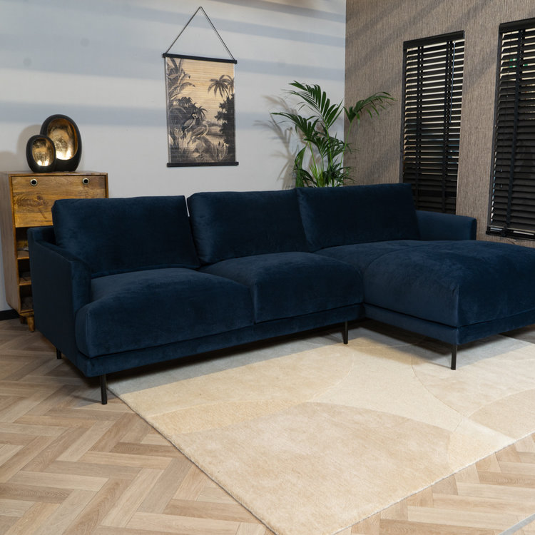 Velvet hoekbank Denver blauw rechts