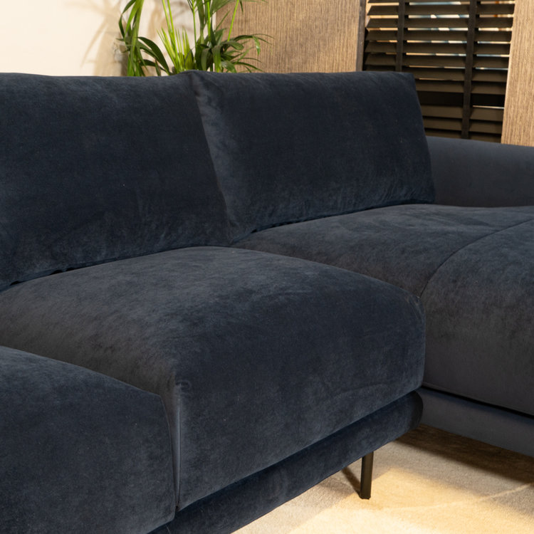 Velvet hoekbank Denver blauw rechts