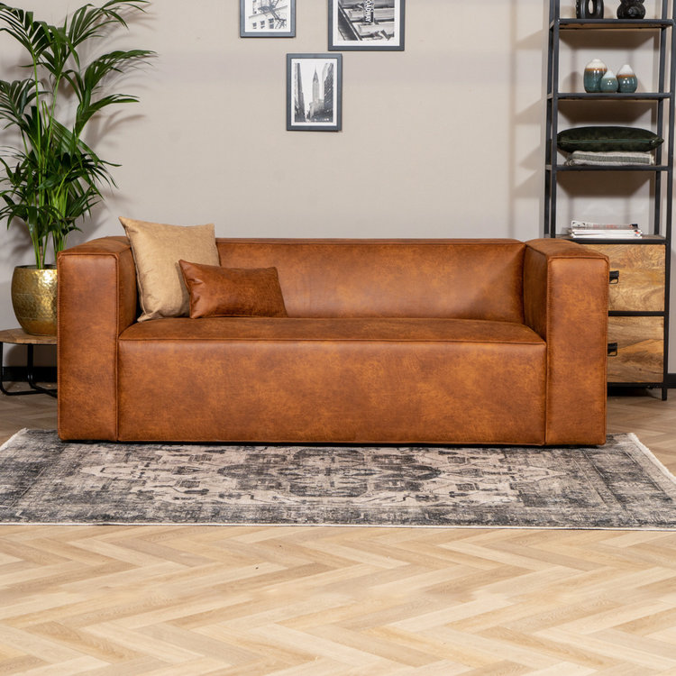 Industriële bank 2,5-zits Memphis eco-leer cognac