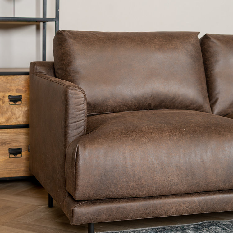 Industriële hoekbank Denver bruin eco-leer rechts