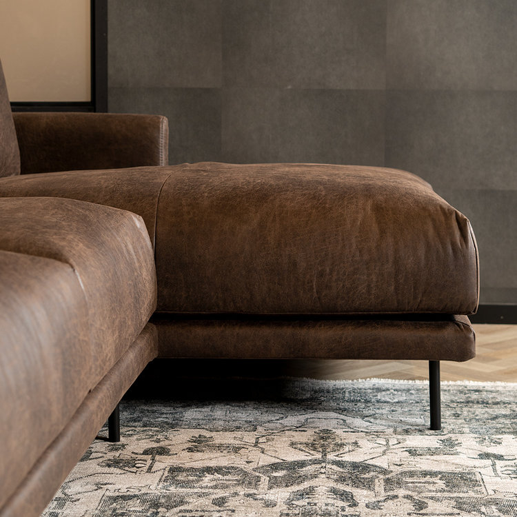 Industriële hoekbank Denver bruin eco-leer rechts