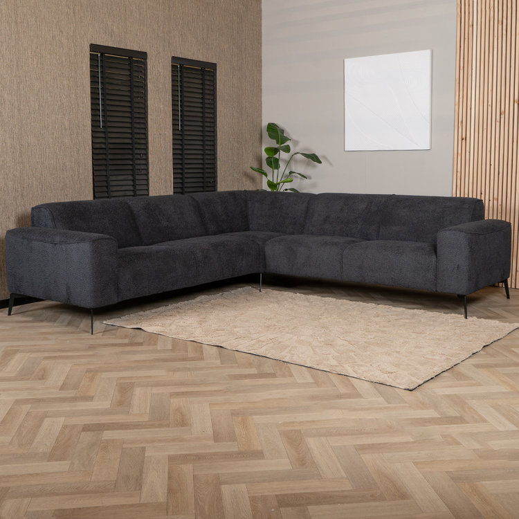 Scandinavische hoekbank Vegas bouclé zwart links/rechts