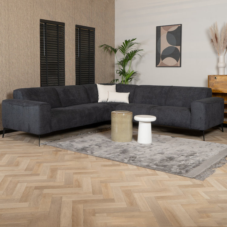 Scandinavische hoekbank Vegas bouclé zwart links/rechts