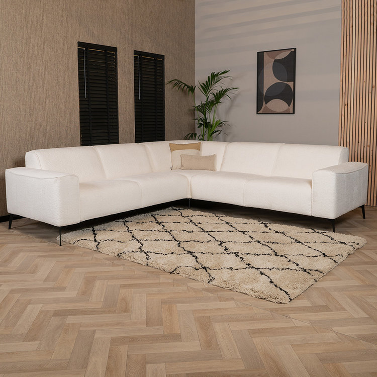 Scandinavische hoekbank Vegas bouclé wit links/rechts