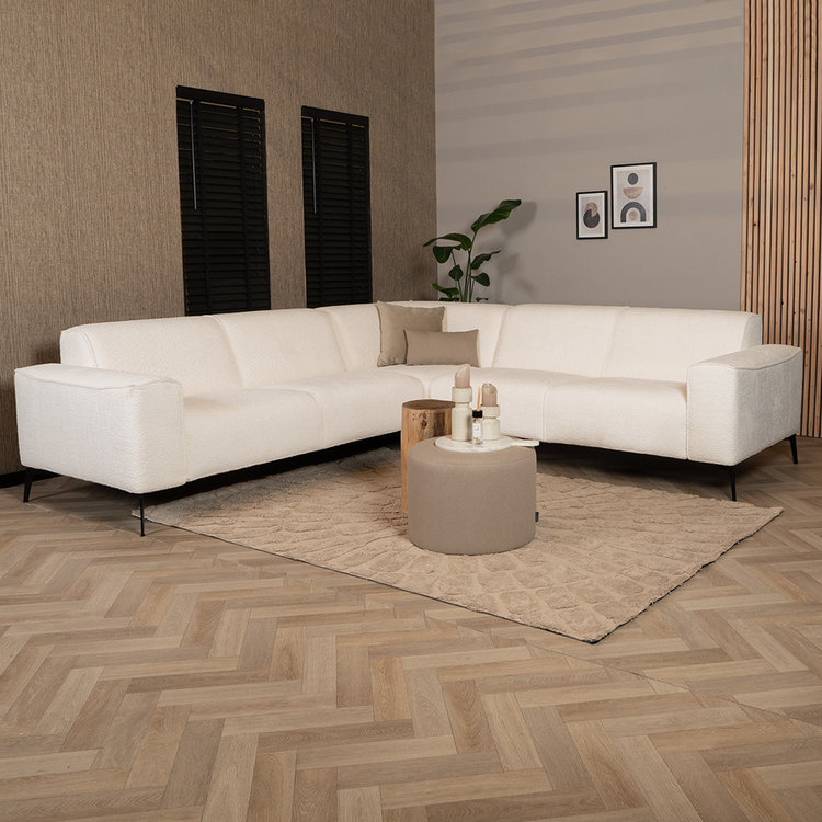 Scandinavische hoekbank Vegas bouclé wit links/rechts