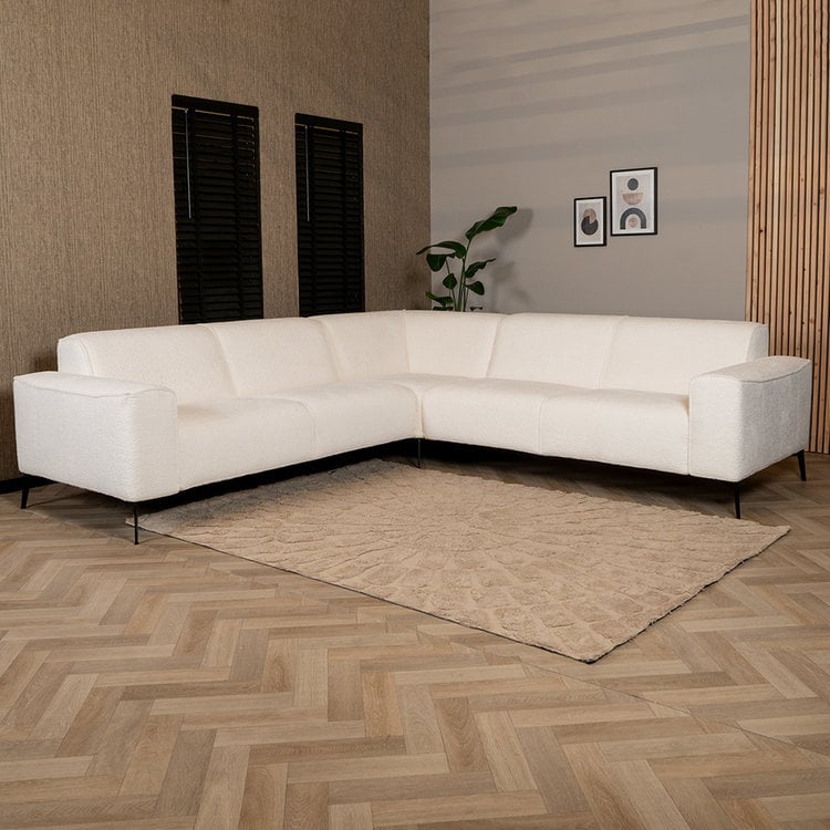 Scandinavische hoekbank Vegas bouclé wit links/rechts
