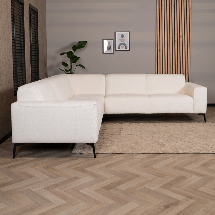 Scandinavische hoekbank Vegas bouclé wit links/rechts