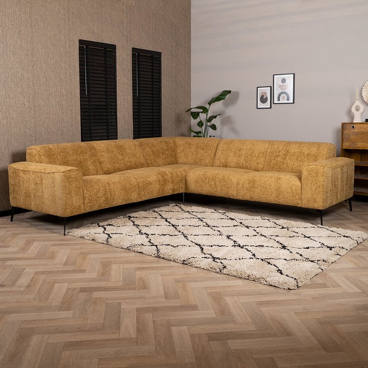 Hoekbank Vegas okergeel stof chenille links/rechts