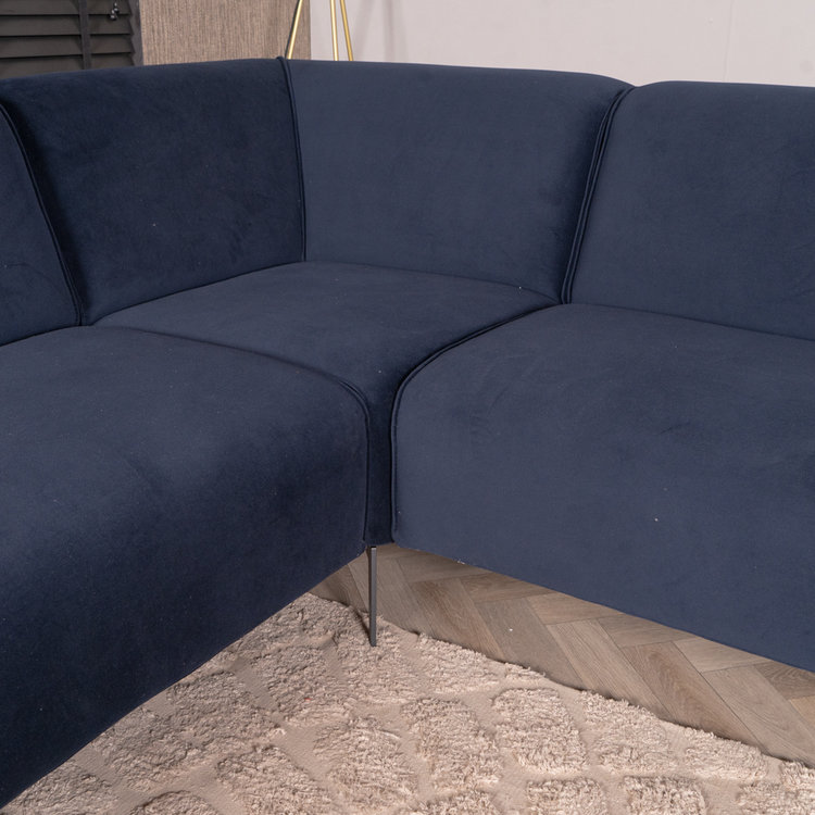 Velvet hoekbank Vegas blauw links/rechts