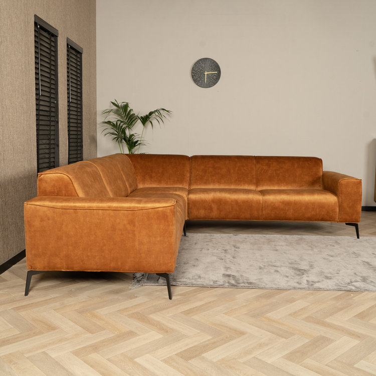 Velvet hoekbank Vegas okergeel links/rechts