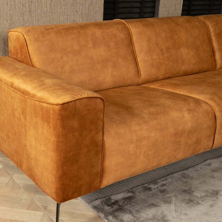 Velvet hoekbank Vegas okergeel links/rechts