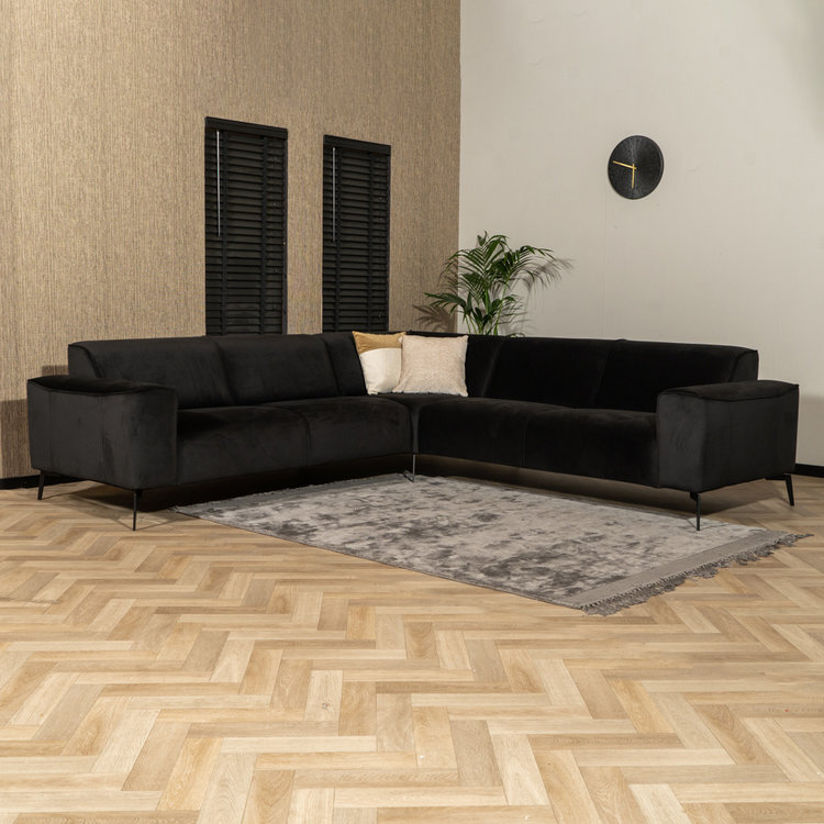 Velvet hoekbank Vegas zwart links/rechts
