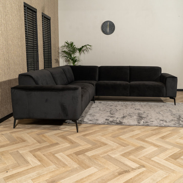 Velvet hoekbank Vegas zwart links/rechts