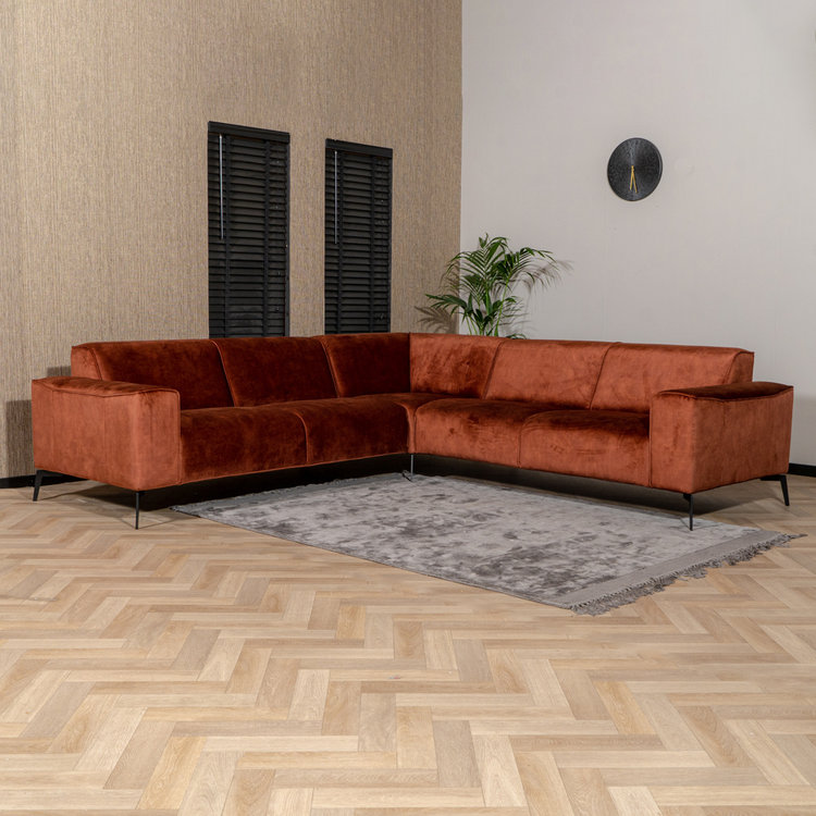 Velvet hoekbank Vegas koper links/rechts