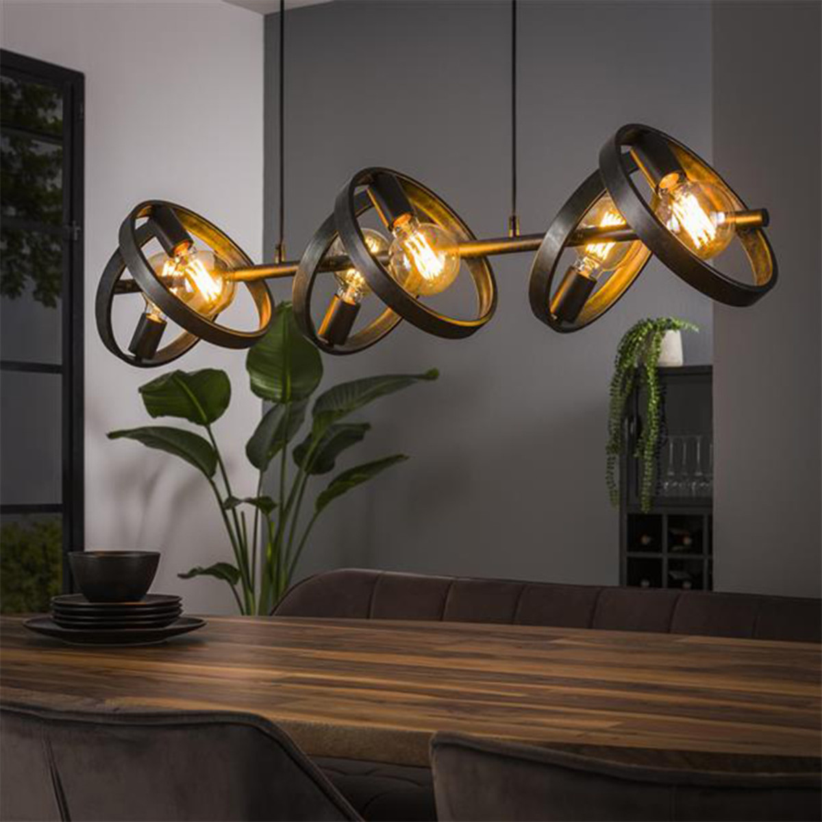 Industriële hanglamp Hover 6-lichts Charcoal | Livin24