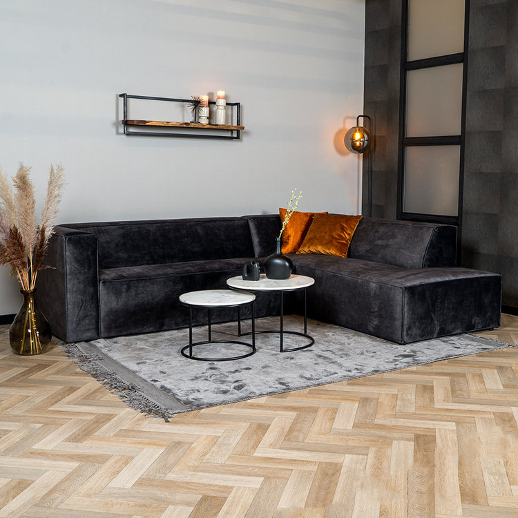 Velvet hoekbank Memphis antraciet rechts