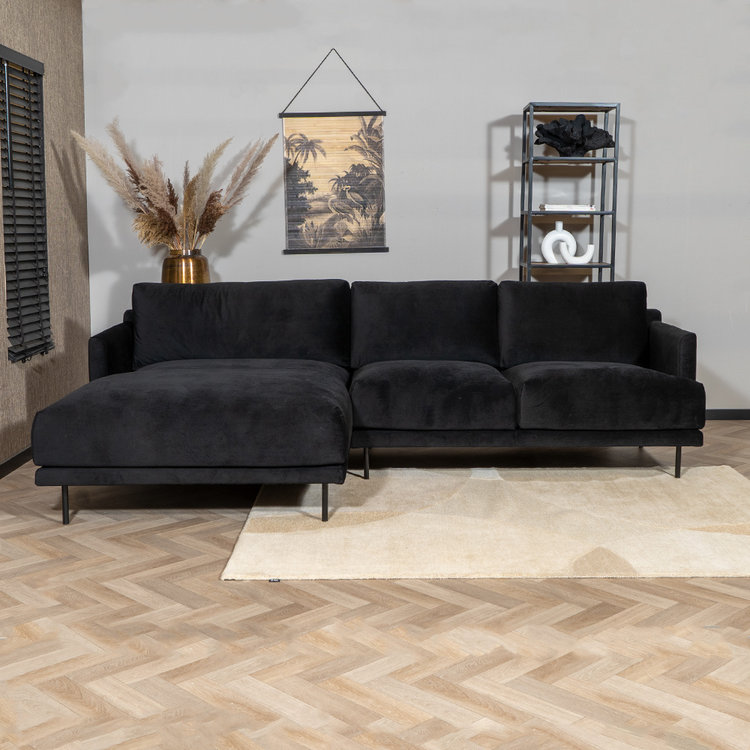 Velvet hoekbank Denver zwart links