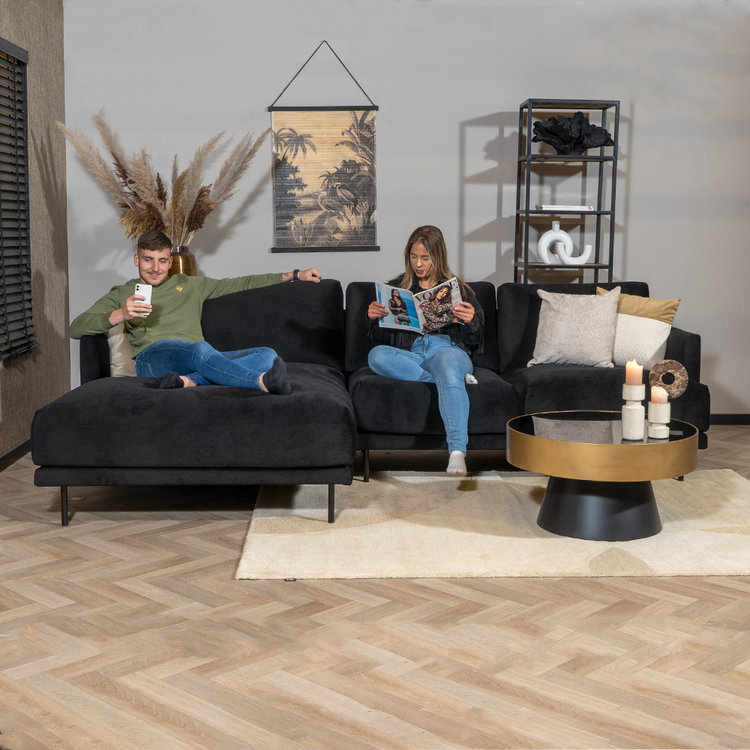 Velvet hoekbank Denver zwart links