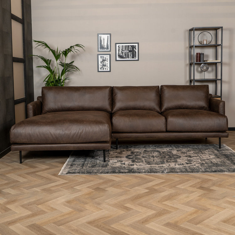 Industriële hoekbank Denver bruin eco-leer links
