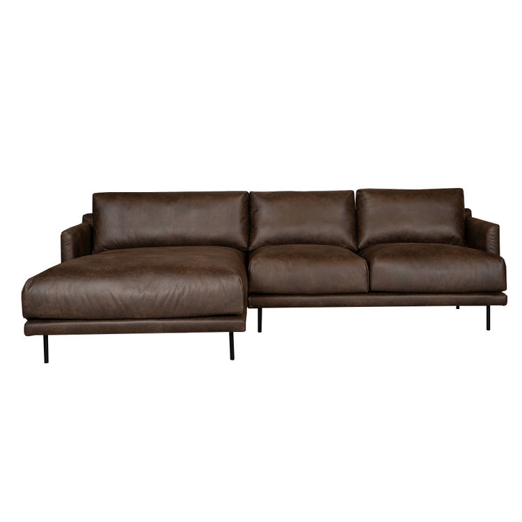 Industriële hoekbank Denver bruin eco-leer links