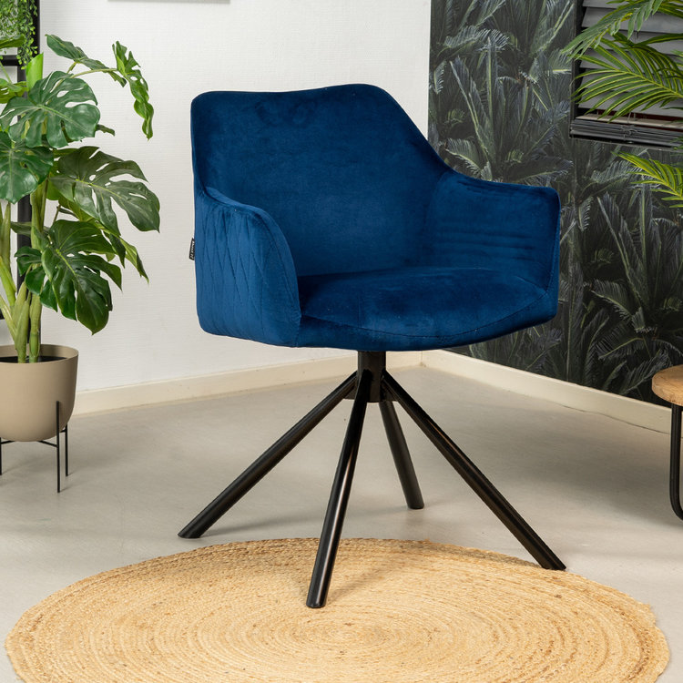 Velvet eetkamerstoel Furtado draaibaar blauw