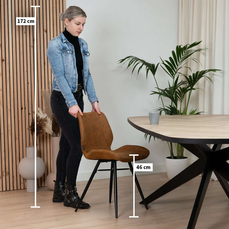 Industriële eetkamerstoel Barrel olijfgroen eco-leer