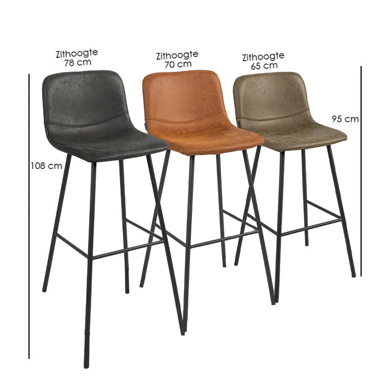 Industriële barkruk Mikky olijfgroen eco-leer 65-78 cm