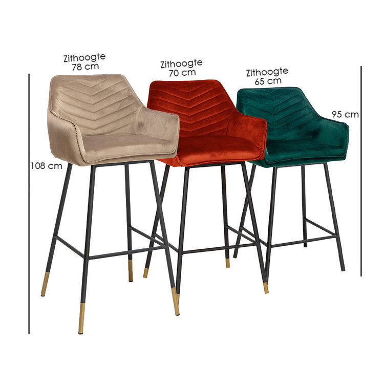 Velvet barkruk Fiona koper 65-78 cm