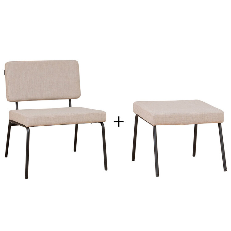 Scandinavische fauteuil en hocker Espen beige gerecyclede stof
