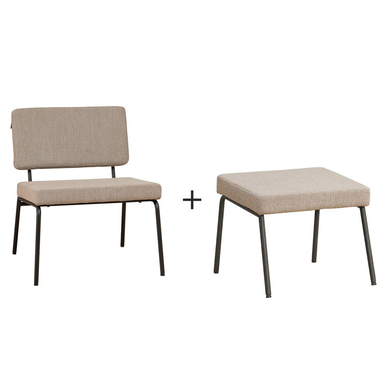 Scandinavische fauteuil en hocker Espen taupe gerecyclede stof