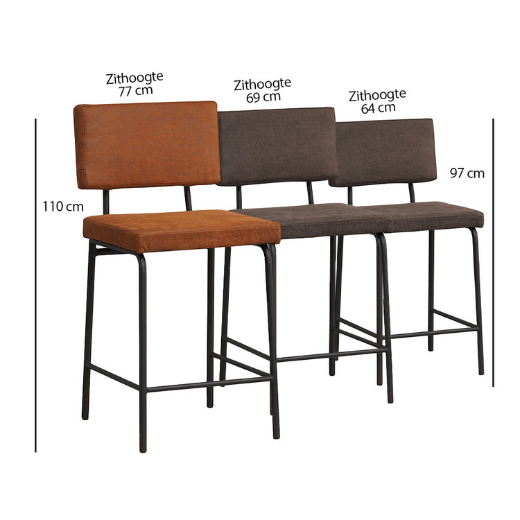 Industriële barkruk Espen antraciet eco-leer 64-77 cm