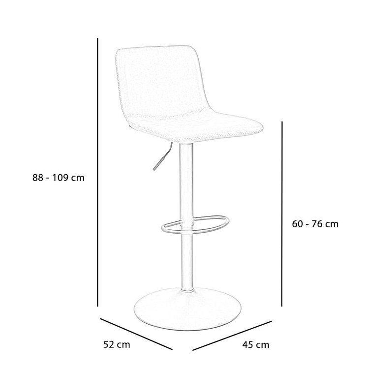 Industriële Barkruk Texas draaibaar eco-leer antraciet 60-76cm