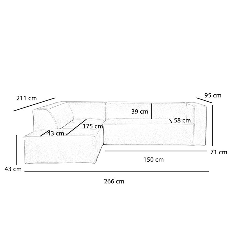Velvet hoekbank Memphis okergeel links