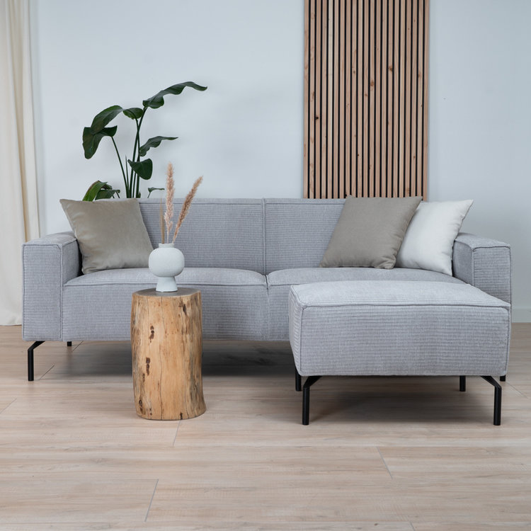 3-zitsbank Kansas lichtgrijs ribstof