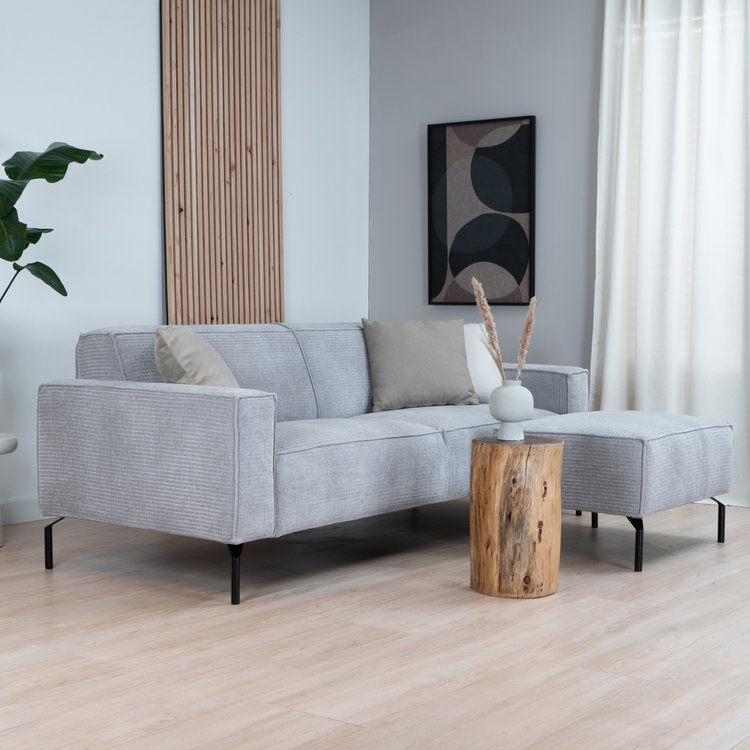 3-zitsbank Kansas lichtgrijs ribstof