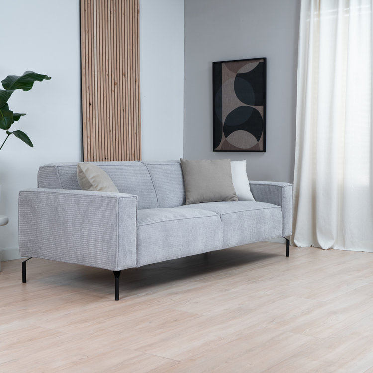 3-zitsbank Kansas lichtgrijs ribstof