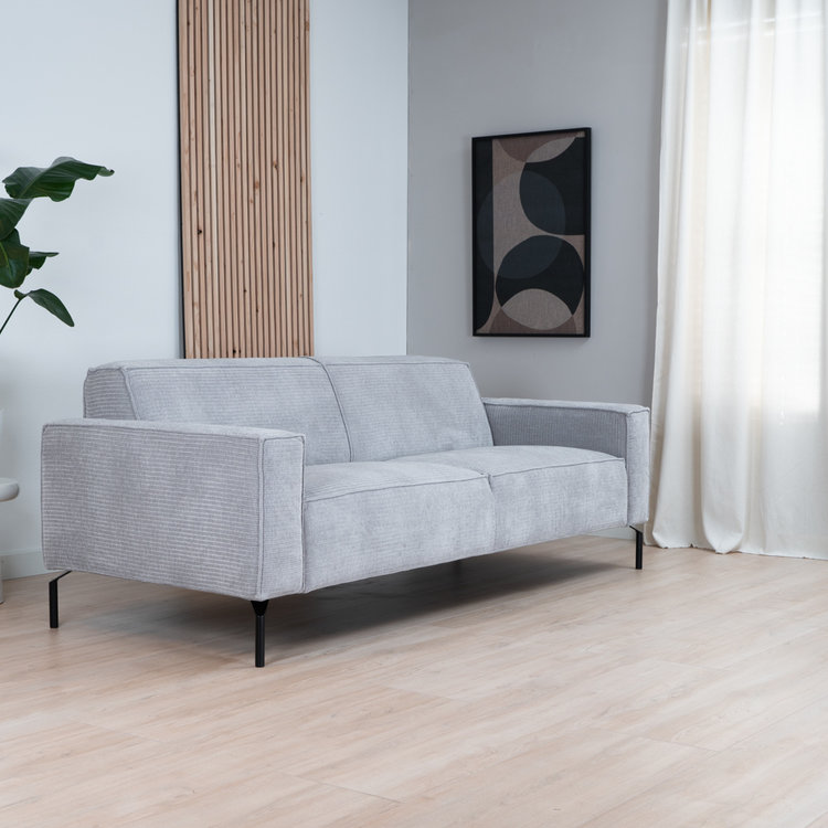 3-zitsbank Kansas lichtgrijs ribstof