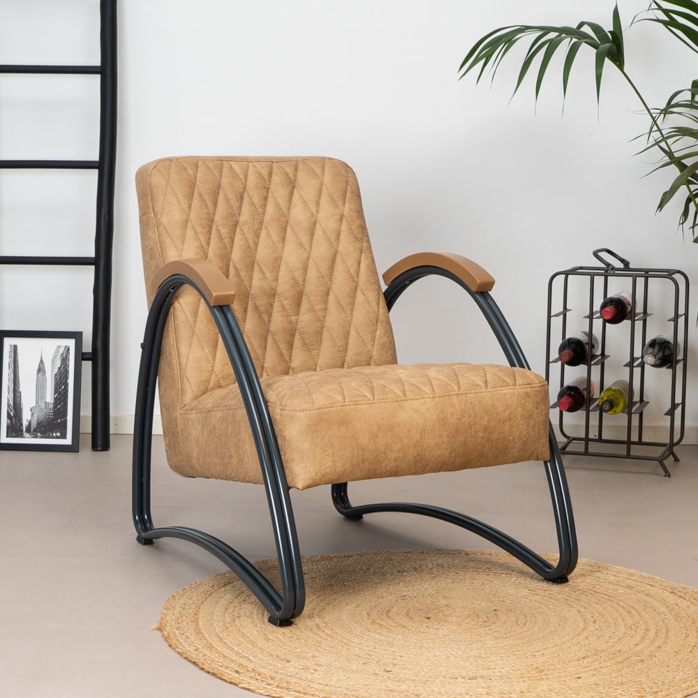 Industriële fauteuil Ivy eco-leer beige