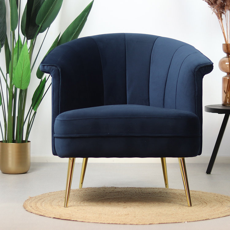 Velvet fauteuil Amy donkerblauw