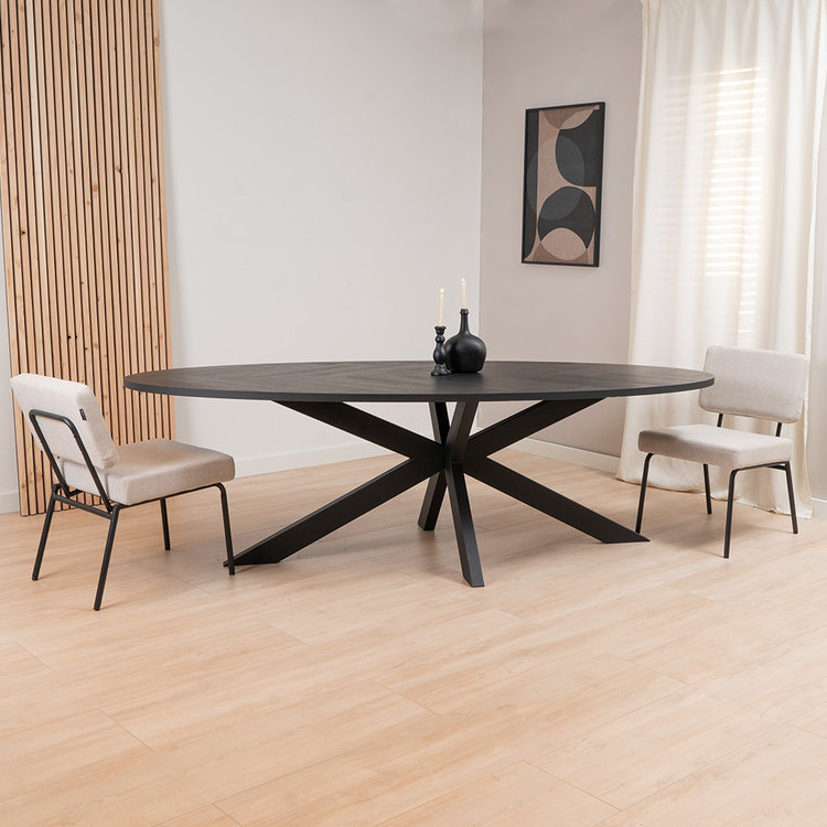 Visgraat eettafel zwart ovaal Joren PVC 240 x 110 cm