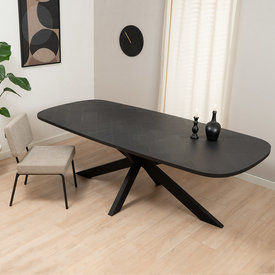Visgraat eettafel zwart Deens ovaal Haley PVC 280 x 110 cm